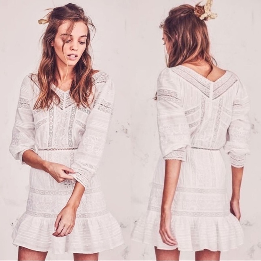 LOVESHACKFANCY Cheri Cream Eyelet Lace Dress